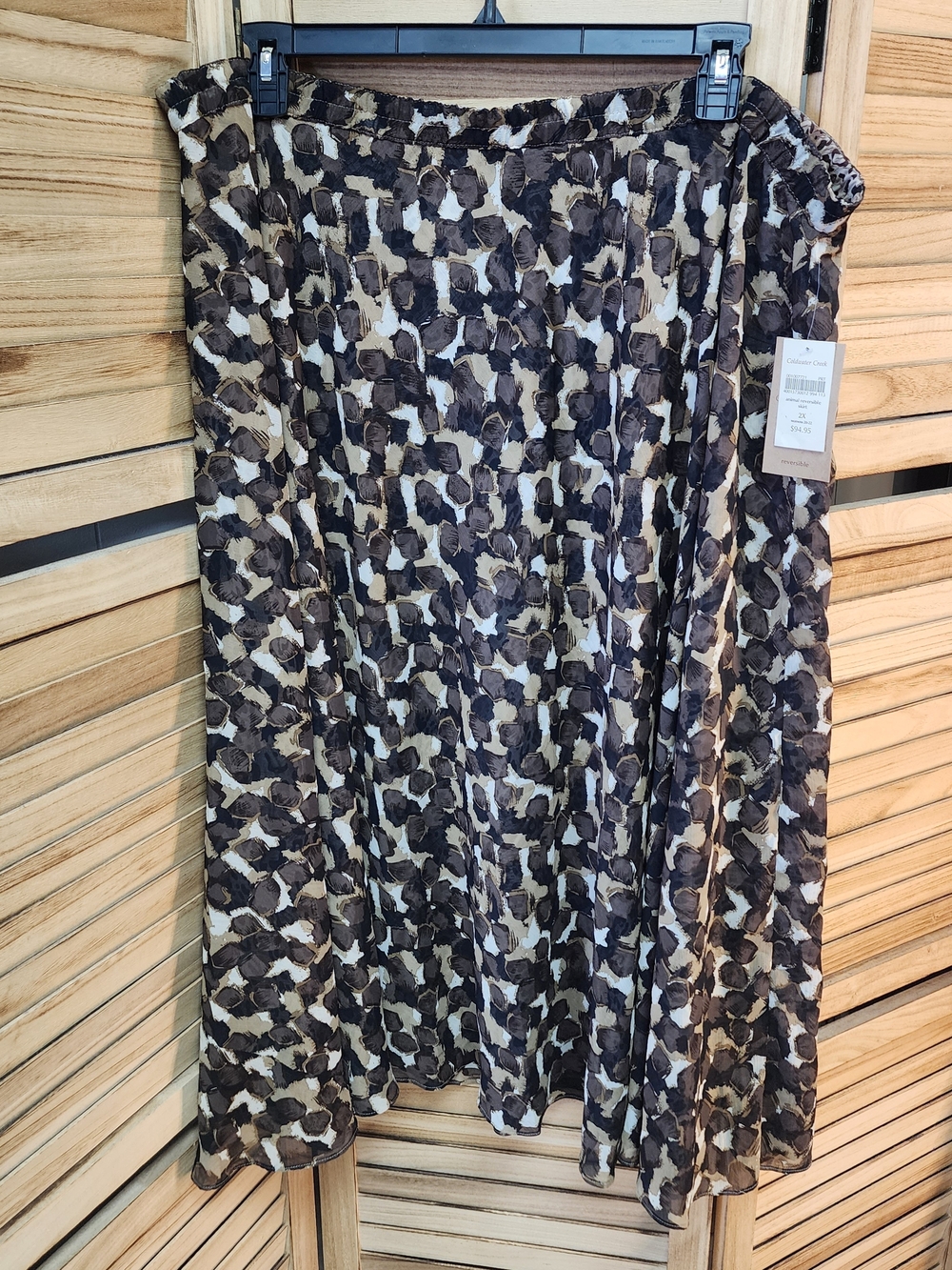 Coldwater Creek Reversible Animal Print Skirt 2X Brown Tan Midi Pull-On NWT